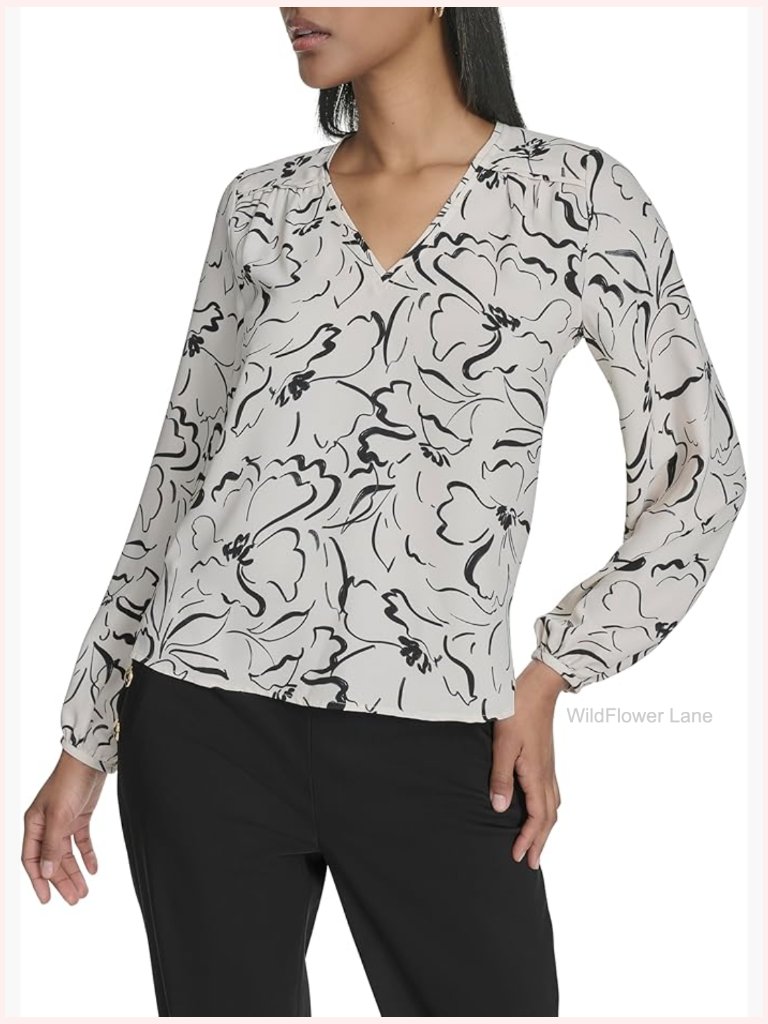 Women's Long Sleeve V-Neck Printed Blouse Top